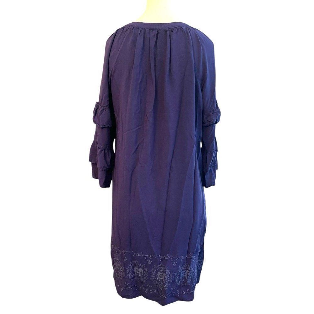Simply Southern Large Blue Purple Shift Dress Elephant Embroidery Ruffle Sleeves - Picture 8 of 10